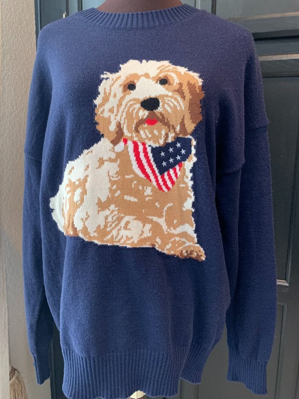 Women's Dog Sweater Size L NWT Blue Flag